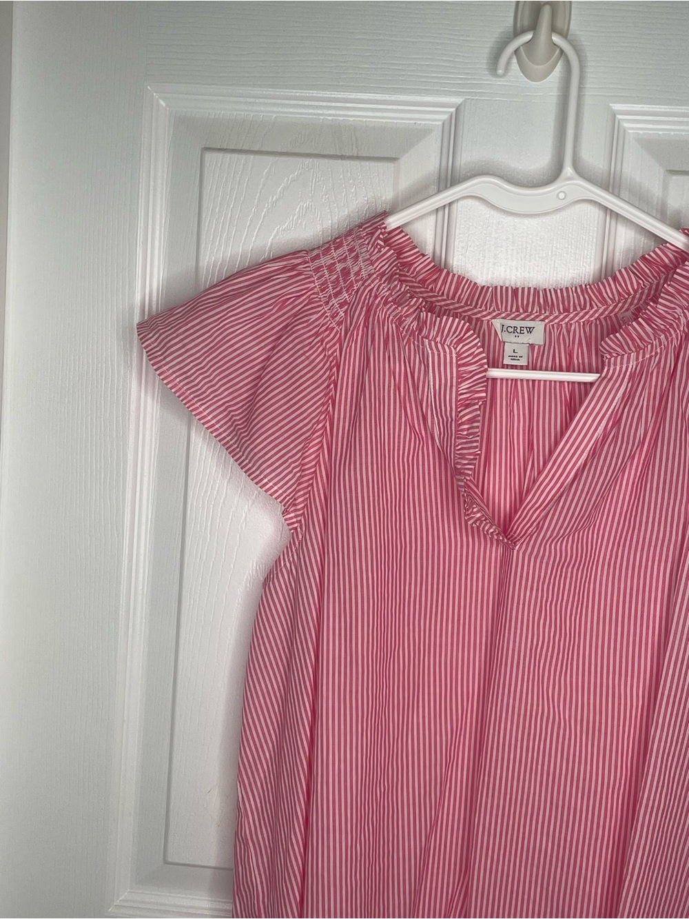 J. Crew Striped Flutter Sleeve Top CI328 Beach Coastal Vacation Pink/White L - Picture 6 of 11